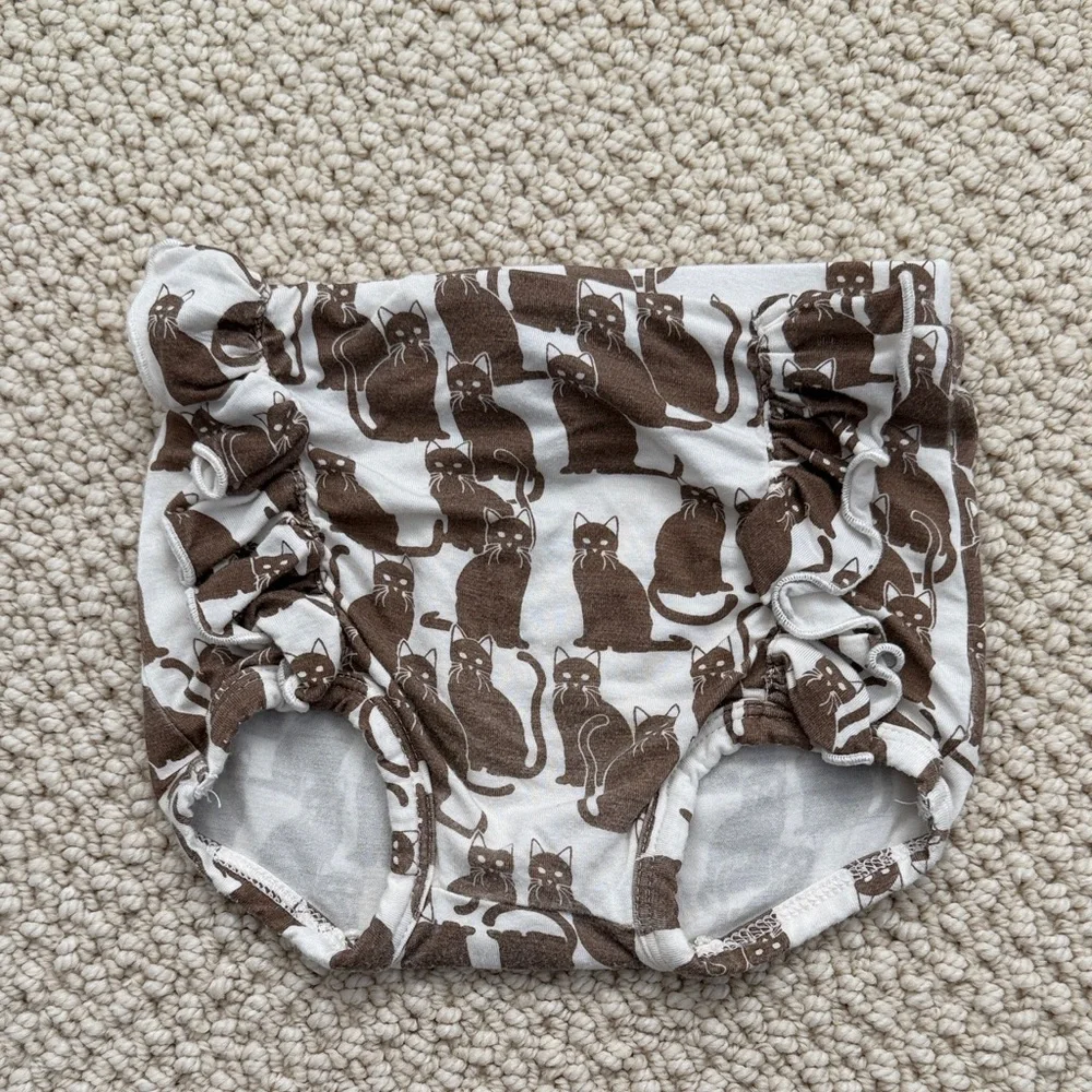 kate quinn White and Brown Cat Print Diaper Cover